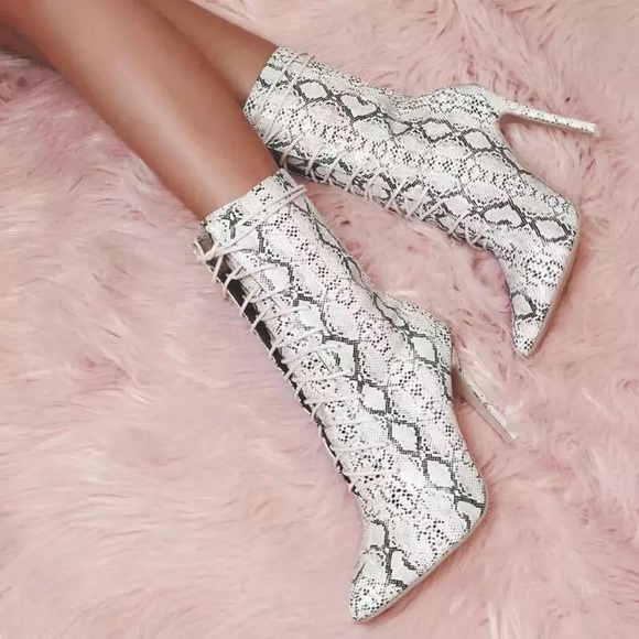 Shoes - Snake Vegan Leather Lace Up Sexy Stiletto Boots